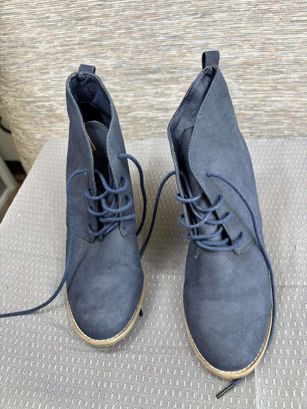 Nautica Waterline Boots Womens Size 8 Navy Blue Wedge Ankle Booties Lace Up